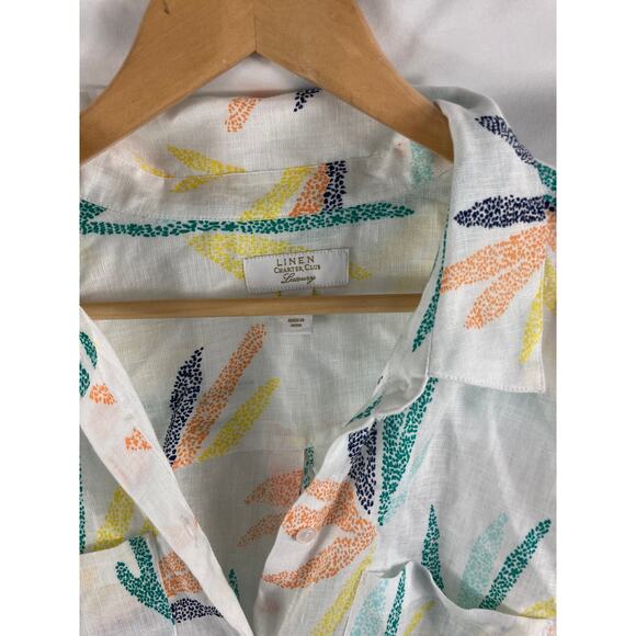 Charter Club Luxury 100% Linen Tropical Print Button Down Blouse Size XL - Picture 5 of 7